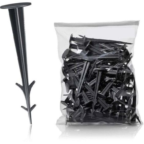Lot de 100 piquets de sol en plastique noir de 12 cm. résistants aux UV. clous de sol en plastique pour serre (1/4)