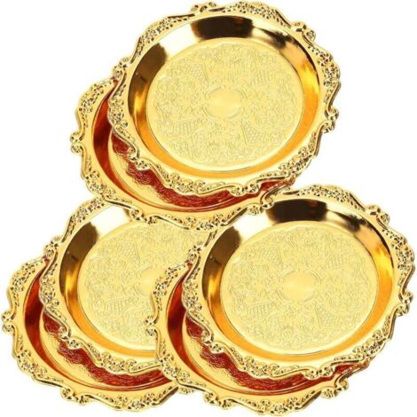 Lot de 6 plateaux de service ronds vintage en métal - Assiettes de service - Collations - Bonbons - Noix - Mini apéritifs - 4" - Pour fournitures de fête à la maison (dorées)