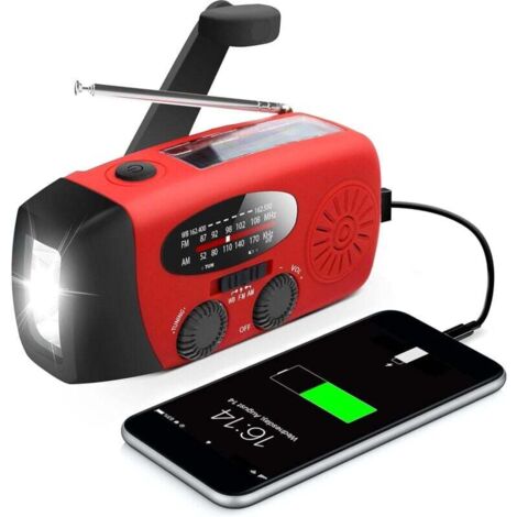 Radio à manivelle/rechargeable/solaire avec prévisions météo AM/FM/NOAA. générateur de liège manuel. banque d'alimentation pour téléphone portable 600 mAh. lampe LED pour bouteille