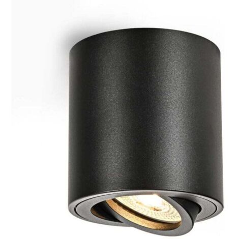 Schwarzer Deckenstrahler. Einbaustrahler. 5 W. Warmweiß 3000 K. Runder Deckenstrahler aus Aluminium Ø 80 x 84 mm [Energieklasse E]