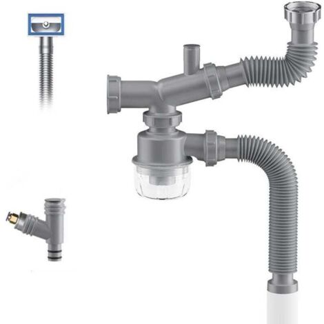 Kit de vidange pour broyeur à déchets. siphon en P pour évier de cuisine 1 1/2. gain de place. visible. anti-obstruction. anti-odeur. double bonde d'évier facile à nettoyer