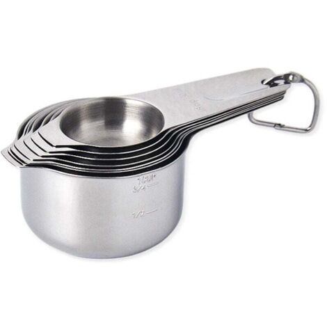 Ensemble de sept tasses à mesurer en acier inoxydable avec cuillère à mesurer graduée pour la cuisson des grains de café