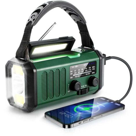 Radio à manivelle, radio d'urgence, radio solaire, radio météo NOAA/AM/FM, chargement USB Type-C, radio dynamique, batterie polymère, lampe de poche et lampe de lecture LED, alarme SOS, boussole de ca