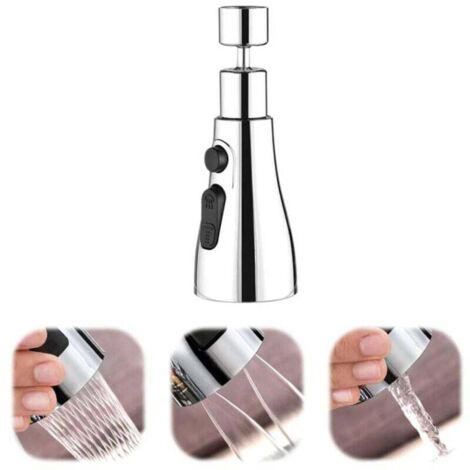 Bec de robinet, bec pivotant à 360º, 3 modes, écrou de conversion, rondelle, bande d'origine, accessoire universel, robinet de cuisine en acier inoxydable pour cuisine, salle de bain (argent)