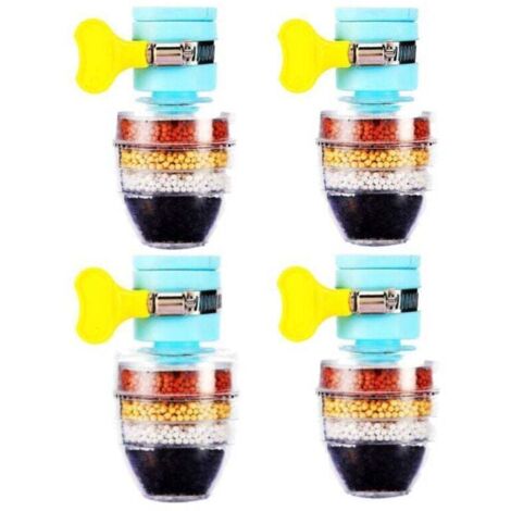 Lot de 4 robinets à charbon actif, filtre purificateur de nettoyage, filtre de robinet à interface universelle améliorée (filtration à 6 couches), plastique, multicolore, poli (1/5)