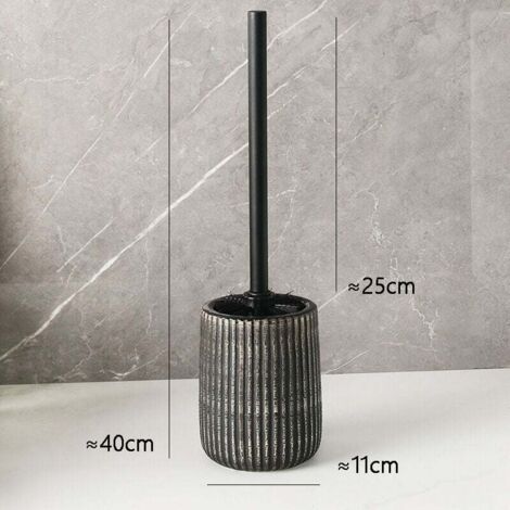 Brosse de toilette à long manche avec base de rangement amovible en céramique (foncée)