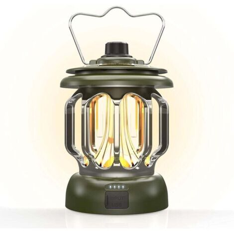 Lampe de camping LED, rechargeable, à intensité variable, éclairage d'urgence, autonomie de 130 heures, pour les pannes de courant, les ouragans, l'extérieur, décoration vintage (vert)