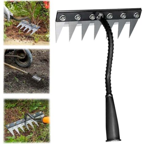Râteau de désherbage 5/6/7/8 dents, outil de désherbage avec manche, râteau de jardin en métal robuste, râteau pour désherber, ameublir le sol et semer (7 dents)