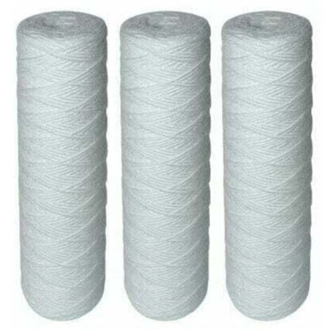Lot de 3 cartouches de filtration à eau bobinées - Filtre les sédiments jusqu'à 5 microns - Taille standard universelle 10" - Résistant aux hautes températures - Cartouches bobinées