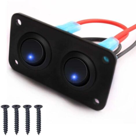 interrupteurs LED Bleu ronds à bascule 12-24V,Panneau de commutation de voiture,2 Gangs, Panneau de commutation 12V pour Voiture, Camion, Voitures de Course, Marine
