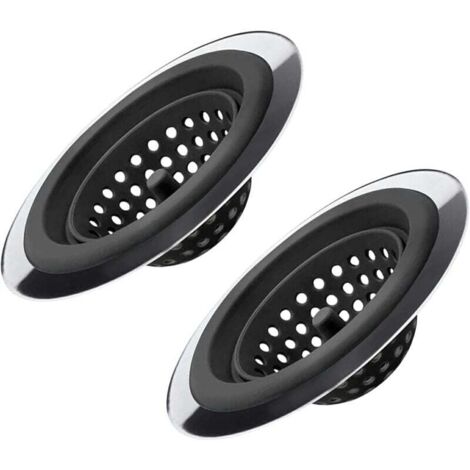 Lot de 2 crépines d'évier flexibles en silicone et acier inoxydable pour éviers de cuisine, bord large, antirouille, empêchent les résidus alimentaires de boucher les éviers de salle de bain