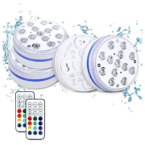 Lumiere Piscine LED Submersible avec Télécommande Éclairage Etanche Lampes IP68 Étanche Lumières Sous-marines Pour Aquariums, Baignoire, Étangs (4 Pièce) (1/5)