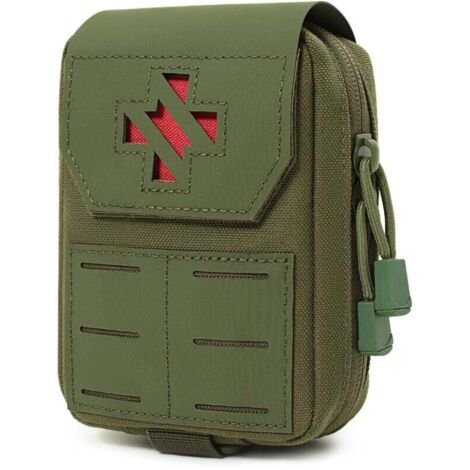 Pochette médicale tactique - Trousse de premiers secours et IFAK détachable Compatible Molle Nylon 1000D Verrouillage par anneau en D (Vert armée)