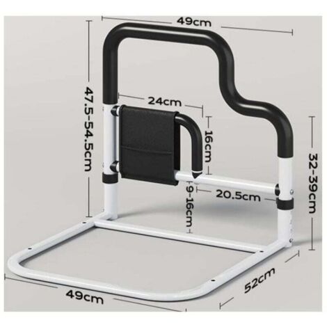 Rampe de chevet pour personnes âgées, dispositif d'assistance à la verticalisation, barrière de sécurité anti-chute, garde-corps en forme de U, 4 couches réglables, avec sac de rangement,noir (1/4)