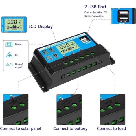 Régulateur De Charge Solaire PWM 12V/24V – 30A, écran LCD, Double USB | Pour Batteries Plomb-acide (AGM, GEL)