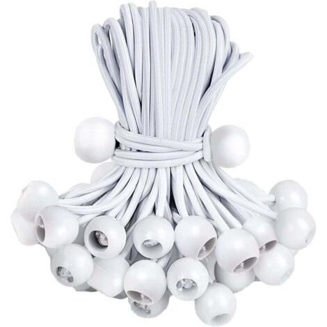 Lot de 30 Tendeur Elastique Boule, Tendeurs Elastique avec Boule Lots, Corde Elastique pour Bache, Tentes, Bâches, Affiches, Camping, Tendeur en Caoutchouc (15cm)/Blanc (1/4)