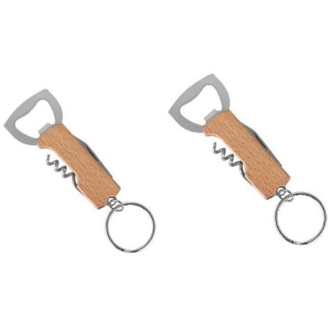 Porte-clés décapsuleur multifonctionnel avec manche en bois – Décapsuleur portable idéal pour les bars, les fêtes, le camping, accessoire pour hommes, pères et amateurs de bière, marron, taille unique