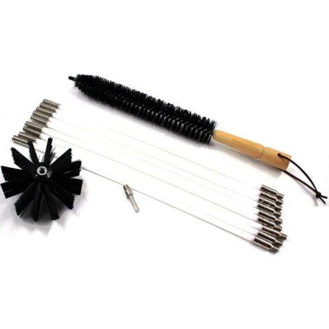 Kit de brosse de nettoyage de cheminée, brosse pour conduits de radiateur et de sèche-linge, système professionnel de nettoyage de tuyaux de cheminée avec tiges flexibles, tête de brosse de rechange