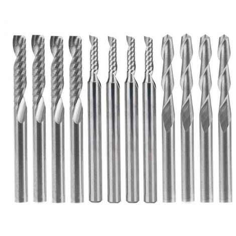 Lot de 12 fraises à défoncer en carbure, 4 fraises à double cannelure de 0,32 cm et 8 fraises à simple cannelure (2 types) pour nylon, résine, ABS, acrylique, PVC, MDF et bois dur.