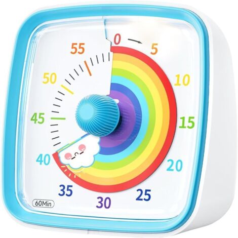 Minuteur Visuel pour Enfants et Adultes‌, Minuteur à Décompte de 60 Minutes avec Fonction Flash Silencieuse, Motif Arc-en-Ciel, Timer Enfant pour Salle de Classe, Maison, Cuisine (Bleu)