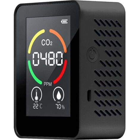 Détecteur de dioxyde de carbone 3 en 1, moniteur de qualité de l'air, analyseur de température et d'humidité pour compteur numérique de CO2 pour le bureau et la maison, Noir