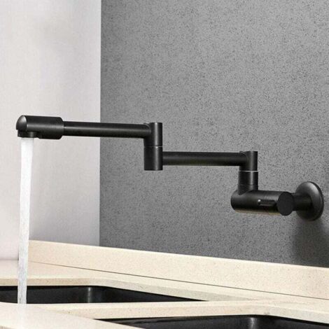 Robinet d'eau froide mural uniquement, robinet de cuisine pivotant à 360°, mitigeur de cuisine à tirette pour évier de cuisine, laiton, noir