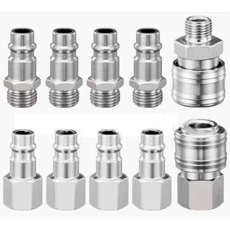 Kit de 10 raccords rapides pneumatiques pour compresseur, 1/4" BSP, raccord rapide, raccord d'air, tuyau, connecteur d'air comprimé, mâle et femelle