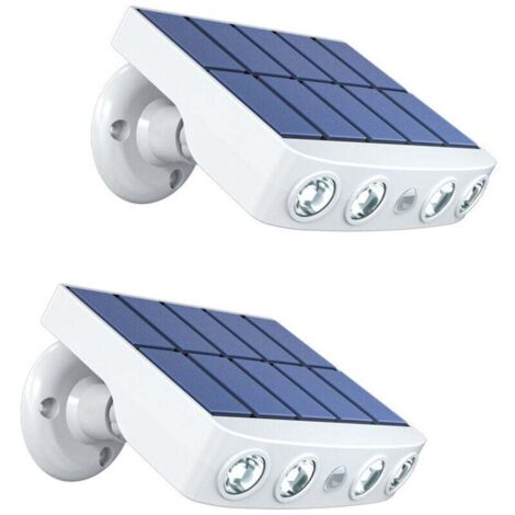 2PCS Lampes solaires d'extérieur, projecteurs à détecteur de mouvement avec conception de caméra de sécurité factice(lumière blanche)