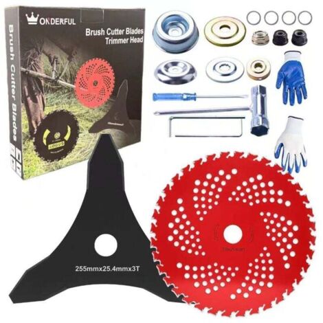 Lame en carbure de tungstène 9" x 36 dents et lame de débroussailleuse 3 dents, lame de désherbage en métal avec kit d'adaptateur universel pour manche de 2,5"