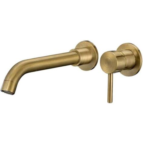 Robinet de salle de bain mural robinet mitigeur d'évier, mélangeur d'eau chaude et froide, sans fuite, facile à installer laiton, acier inoxydable, or antique, rond, série guadiana (1/2)