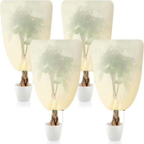 Lot de 4 housses de protection pour plantes d'hiver, voile d'hiver, pour plantes d'extérieur, avec cordon de serrage, résistant au froid, aux intempéries, chaud, réutilisable (80 x 100 cm) (1/4)