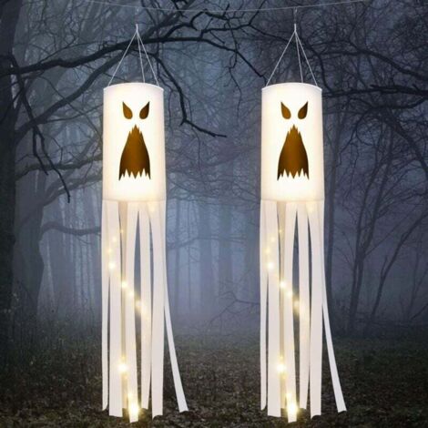 Manche à air fantôme d'Halloween avec lumières LED, 2 pièces, décoration à suspendre, pour jardin, terrasse et pelouse (1/4)