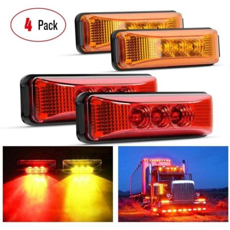 Feux de gabarit latéraux avant et arrière à 3 LED de 3,9 pouces pour remorque de camion, feux de gabarit étanches à montage en surface (rouge, orange)