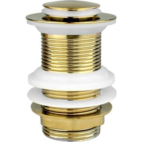1x Bonde de lavabo Click Clack de remplacement sans fente dorée 7 x 7 x 8 cm Raccord standard G 1 x 1/4" BSP Bouchon de lavabo de salle de bain à poussoir en laiton de qualité supérieure (1/3)