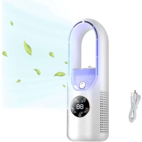 Ventilateur de table sans pales avec humidificateur, petit ventilateur brumisateur personnel, 6 vitesses, ventilateur de chevet silencieux pour chambre à coucher avec minuterie et lumière LED, ventila