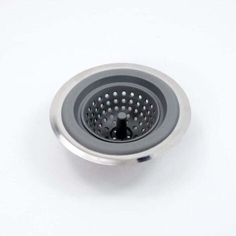 Drain de fossé filtre à ordures évier filtre à ordures lavabo drain acier inoxydable + filtre à déchets en silicone filet de drainage plateau en acier inoxydable salle de bain cuisine balcon drain (1/4)