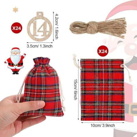 Calendrier de l'avent à Remplir 2025, Calendrier de l'Avent Vide a Remplir Soi Meme 24 Sachets en Tissu, Cadeau Decoration Noel pour Femme Homme Enfant