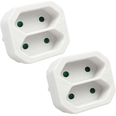 Adaptateur plat 2 en 1 avec 2 prises Schuko, 2 prises, capacité de charge jusqu'à 2300 W, 10 A, 250 V, blanc, 2 pièces