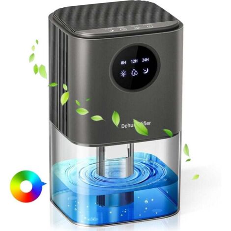Deshumidificateur d air,[1700ml] Deshumidificateur d Air Anti Moisissure, avec Lumière LED 7 Couleurs, Minuterie 8/12/24H,Portable,Silencieux, pour Chambre,Moisissures,Bain,Armoire,Gris argenté