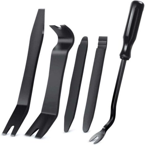 Kit d'outils de démontage de garnitures automatiques, kit d'outils anti-rayures pour le retrait du panneau de pincement de portière de voiture et du tableau de bord audio - 5 pièces black (1/4)