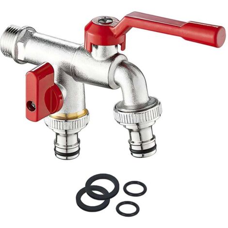 Double Robinet de Jardin-3/4'' Pouce Robinet d'eau en Laiton Robinet Exterieur Mural avec 2x 3/4 pouces de sortie Pour Jardin, Machine à Laver, Baril de Pluie anti-rouille et antigel