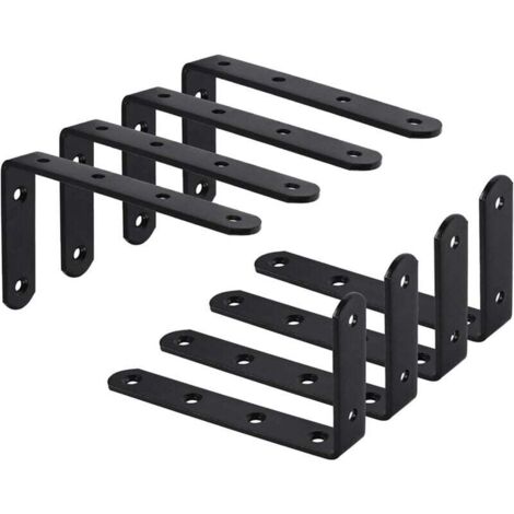 8Pcs Equerre Étagère Murale Support Étagère Mural Support en forme de L Équerre de Fixation pour Étagère Déco Cuisine Chambre Meubles Suspendus Placard 125 75 3mm Noir Fer