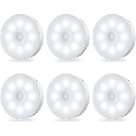 Lampes d'armoire à détecteur de mouvement - Rechargeables, autocollantes, capteur, veilleuses LED à luminosité constante, lot de 6 (1/4)