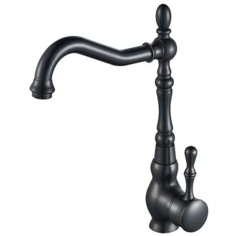 Robinet de Cuisine Noir Bec Pivotant à 360°Mitigeur Evier Robinet de Cuisine Noir Vintage (1/4)