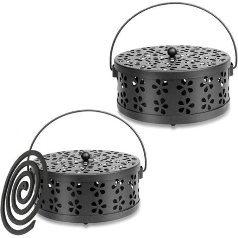 Lot de 2 supports en spirale anti-moustiques, portable,porte-bobine mobile, porte-encens en métal classique, pour la maison, le camping, le jardin