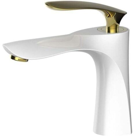 Robinet de lavabo élégant pour salle de bain, mitigeur d'eau chaude et froide, finition platine, laiton, pour toilettes, robinet d'eau, or (couleur : platine court) (1/2)