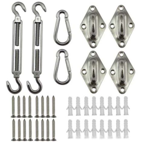 Kit d'accessoires pour auvent, kit de quincaillerie robuste en acier inoxydable pour voile d'ombrage, adapté aux triangles et carrés de jardin, rectangulaires, accessoires de fixation pour voile d'omb