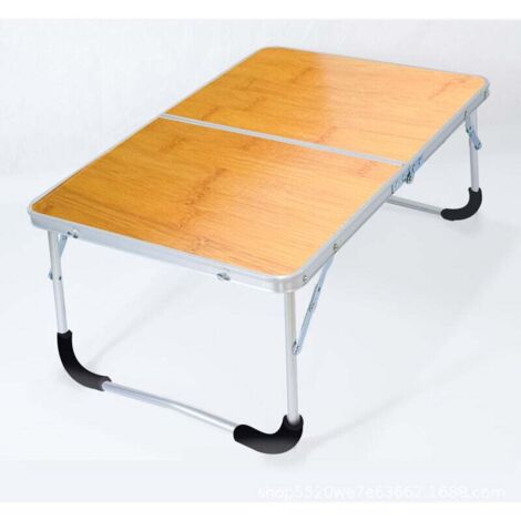 Table de camping pliante avec structure en métal, plateau en bois et serrure de sécurité, effet bambou, 62 x 42 x 28 cm (1/4)
