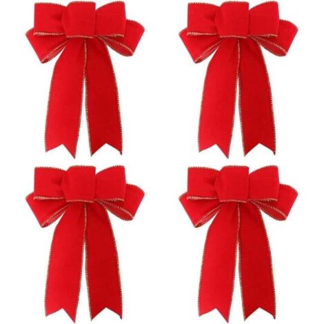 Lot de 4 nœuds, décoration de Noël avec un grand nœud rouge, grand nœud, couronne décorative pour porte d'entrée et porte de cheminée (1/4)