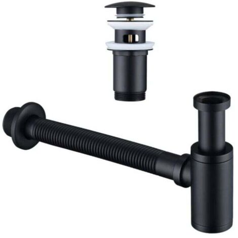 Siphon de lavabo avec bonde de vidage, siphon universel en laiton avec bouchon de lavabo et orifice de nettoyage